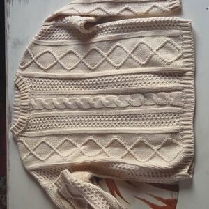 Duo Deluxe Cream Cableknit 100% Wool Sweater Made In Switzerland Sz  44